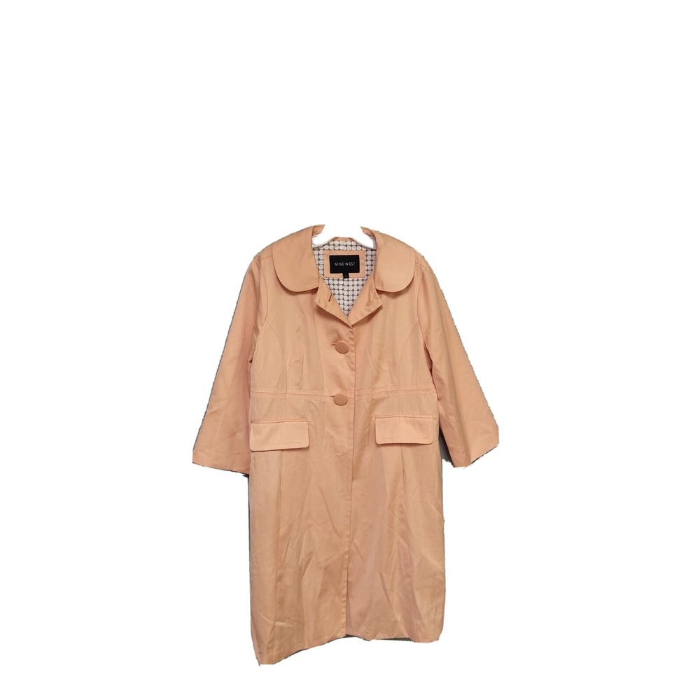 Nine West Womens Peach Trench Coat Peter Pan Collar Polka Dot Lining Size L